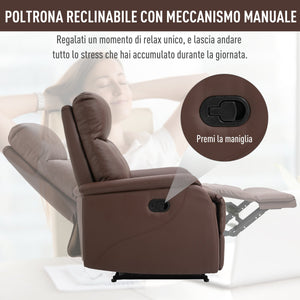 Poltrona Relax Reclinabile Manuale in Similpelle  Marrone