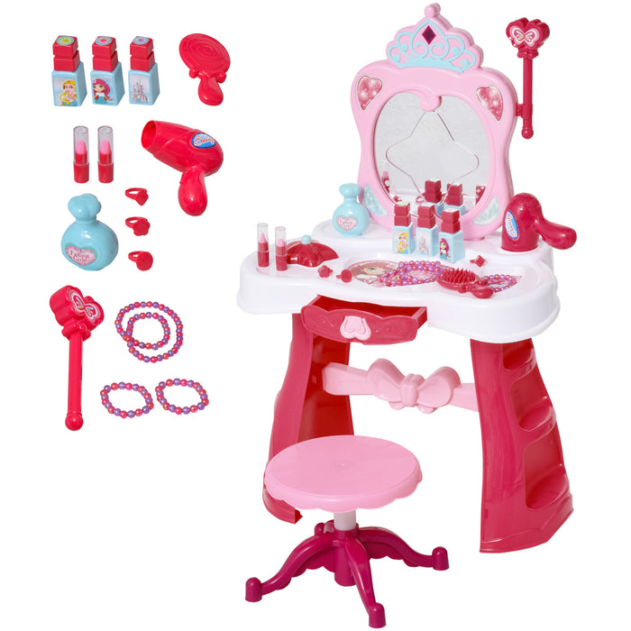 Postazione Trucco Specchiera Giocattolo per Bambini con Sgabello   Rosa e Bianco