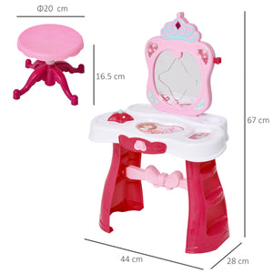 Postazione Trucco Specchiera Giocattolo per Bambini con Sgabello   Rosa e Bianco