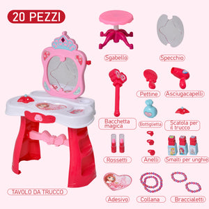 Postazione Trucco Specchiera Giocattolo per Bambini con Sgabello   Rosa e Bianco