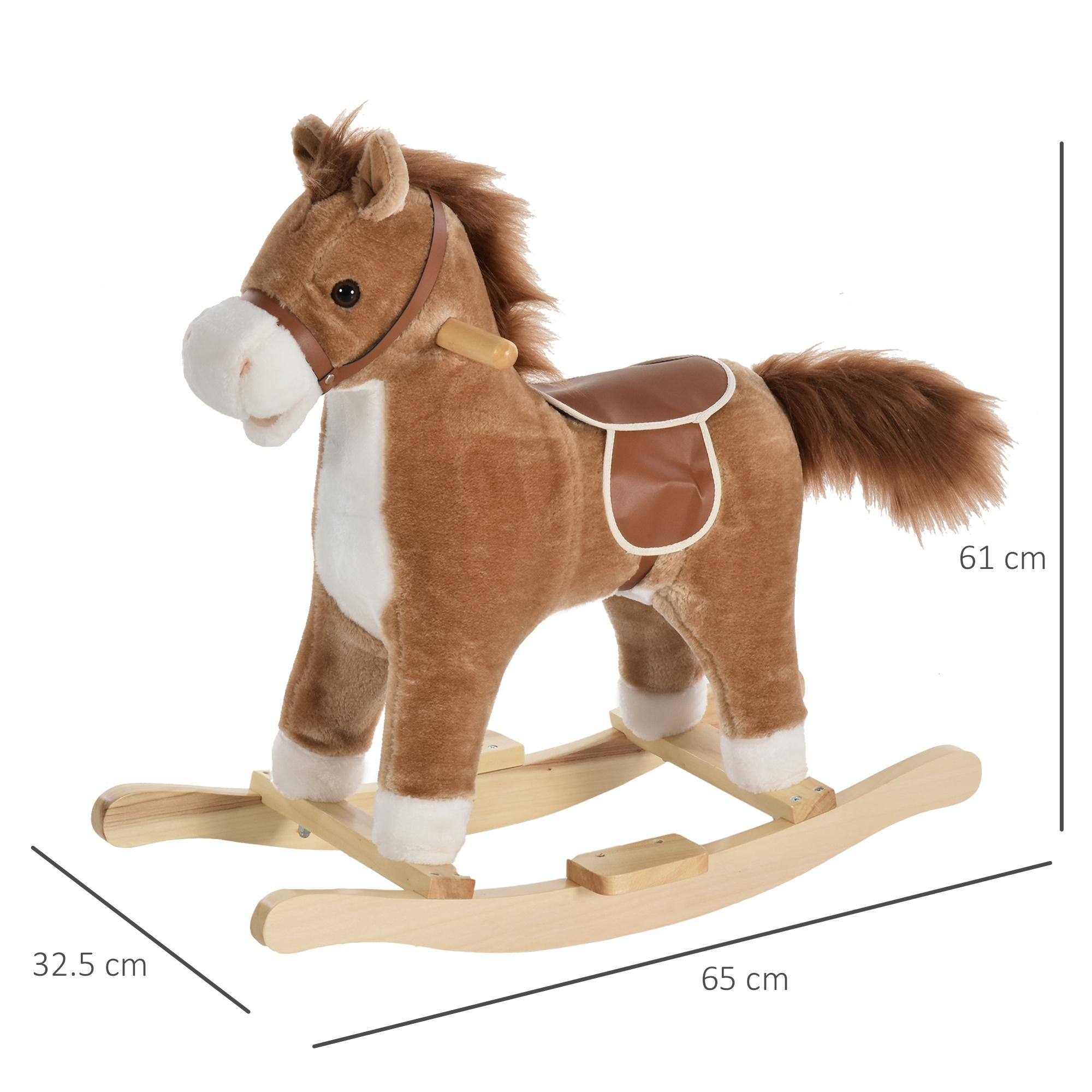 Cavallo a Dondolo in Peluche e Legno con Suoni  Marrone