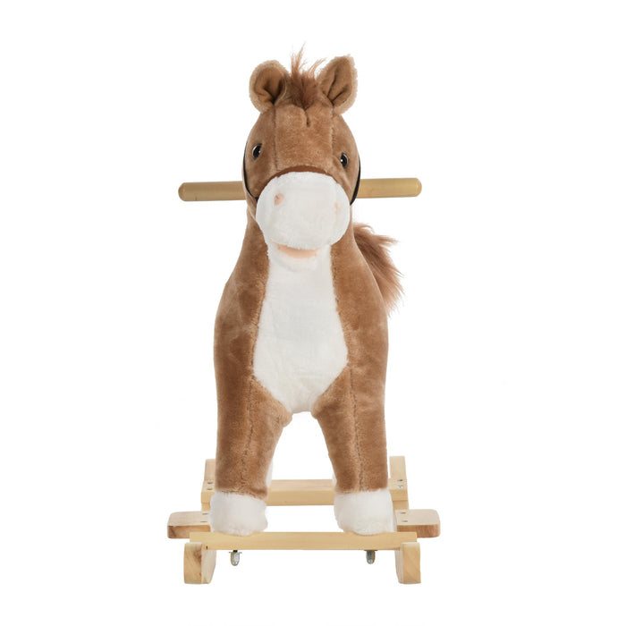 Cavallo a Dondolo in Peluche e Legno con Suoni  Marrone