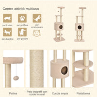 Tiragraffi con Cuccia per Gatti in Legno Sisal 45x40x148 cm  Beige