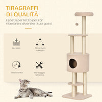 Tiragraffi con Cuccia per Gatti in Legno Sisal 45x40x148 cm  Beige