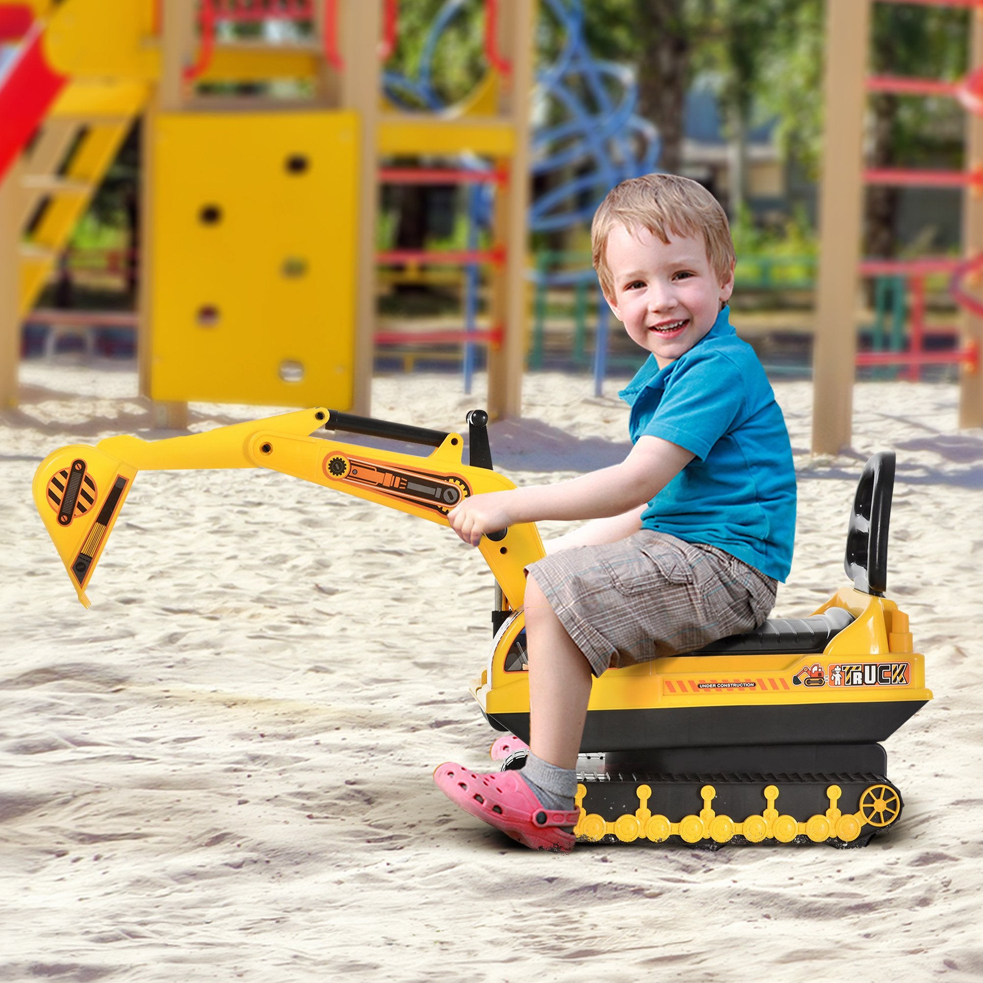 Escavatore Ruspa Cavalcabile per Bambini   Giallo e Nero