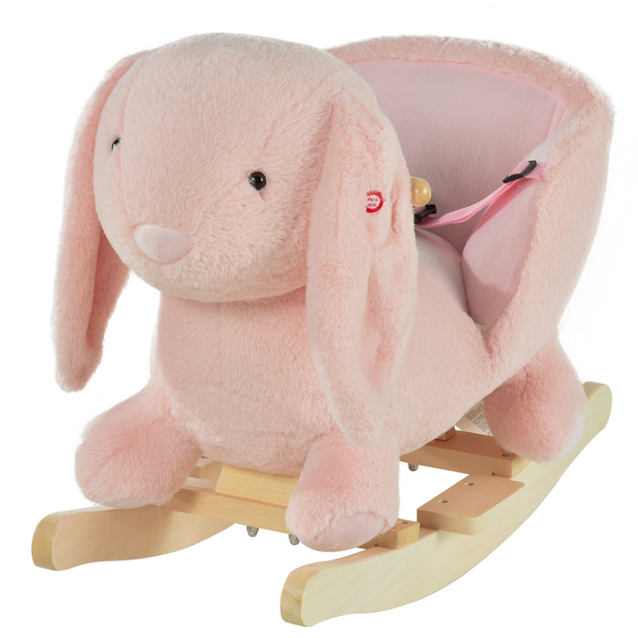 Dondolo per Bambini in Legno Coniglio in Peluche con Suoni  Rosa