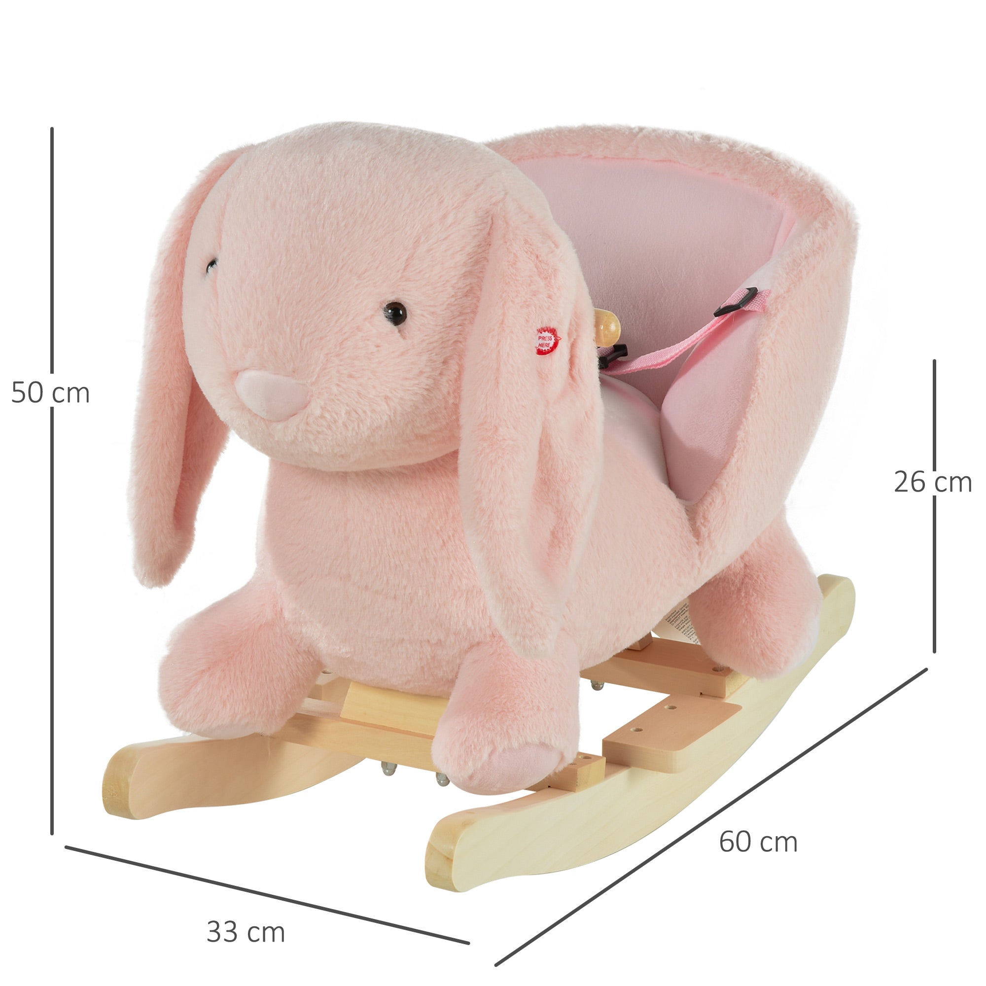 Dondolo per Bambini in Legno Coniglio in Peluche con Suoni  Rosa