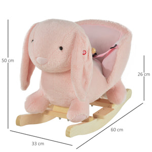 Dondolo per Bambini in Legno Coniglio in Peluche con Suoni  Rosa