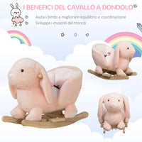 Dondolo per Bambini in Legno Coniglio in Peluche con Suoni  Rosa