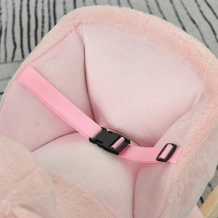 Dondolo per Bambini in Legno Coniglio in Peluche con Suoni  Rosa