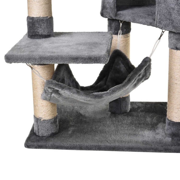 Tiragraffi con Cuccia e Cestino sospeso per Gatti 60x40x154 cm in Peluche Sisal  Grigio