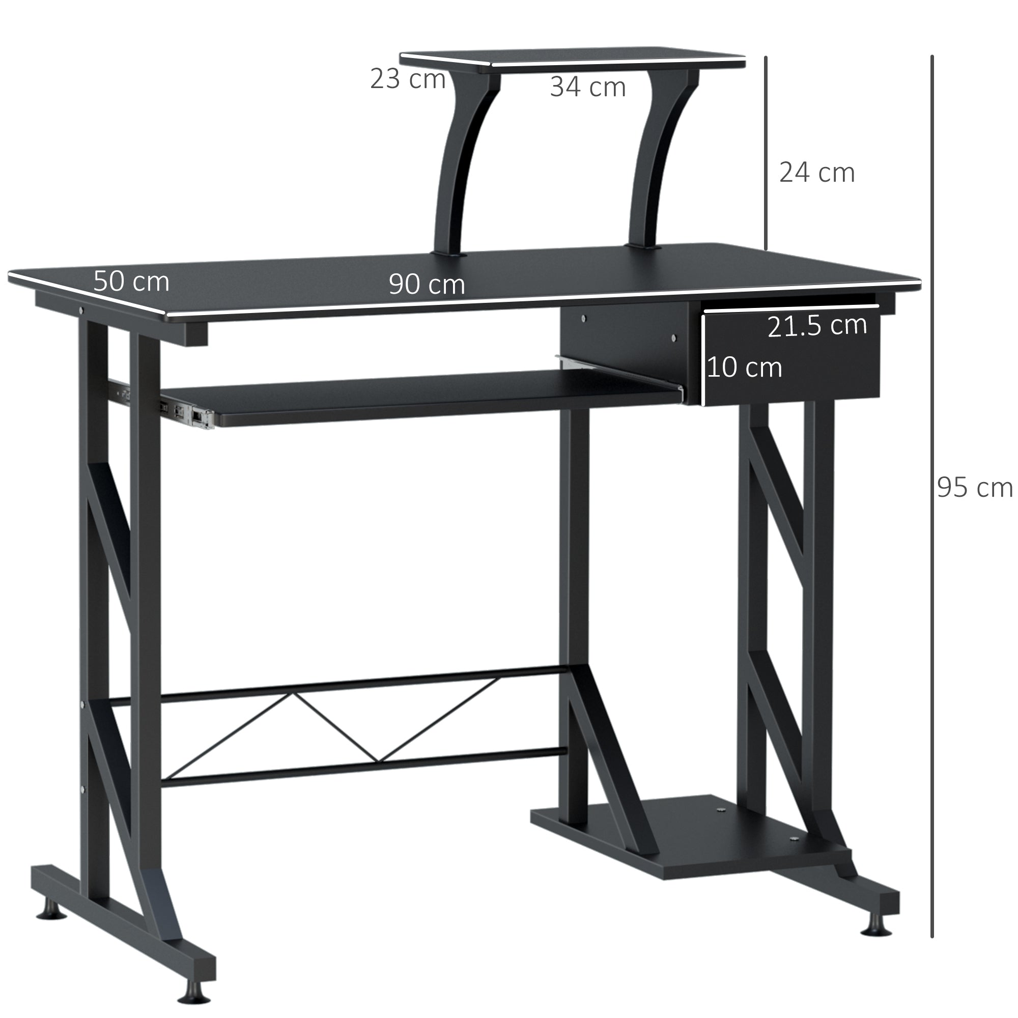 Scrivania da Ufficio Porta PC 90x50x95 cm in Acciaio e MDF  Nero