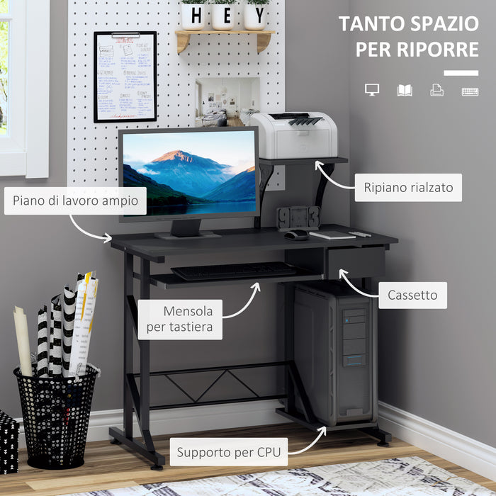 Scrivania da Ufficio Porta PC 90x50x95 cm in Acciaio e MDF  Nero