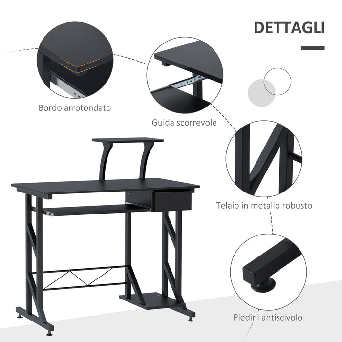 Scrivania da Ufficio Porta PC 90x50x95 cm in Acciaio e MDF  Nero