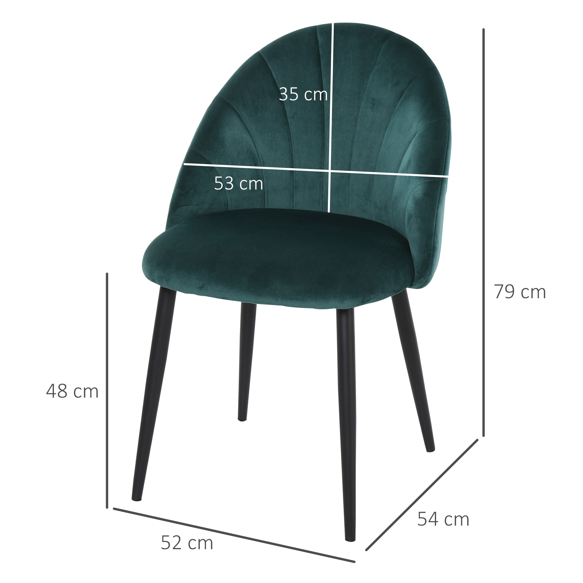 Set 2 Sedie Imbottite 50x54x79 cm in Velluto  Verde