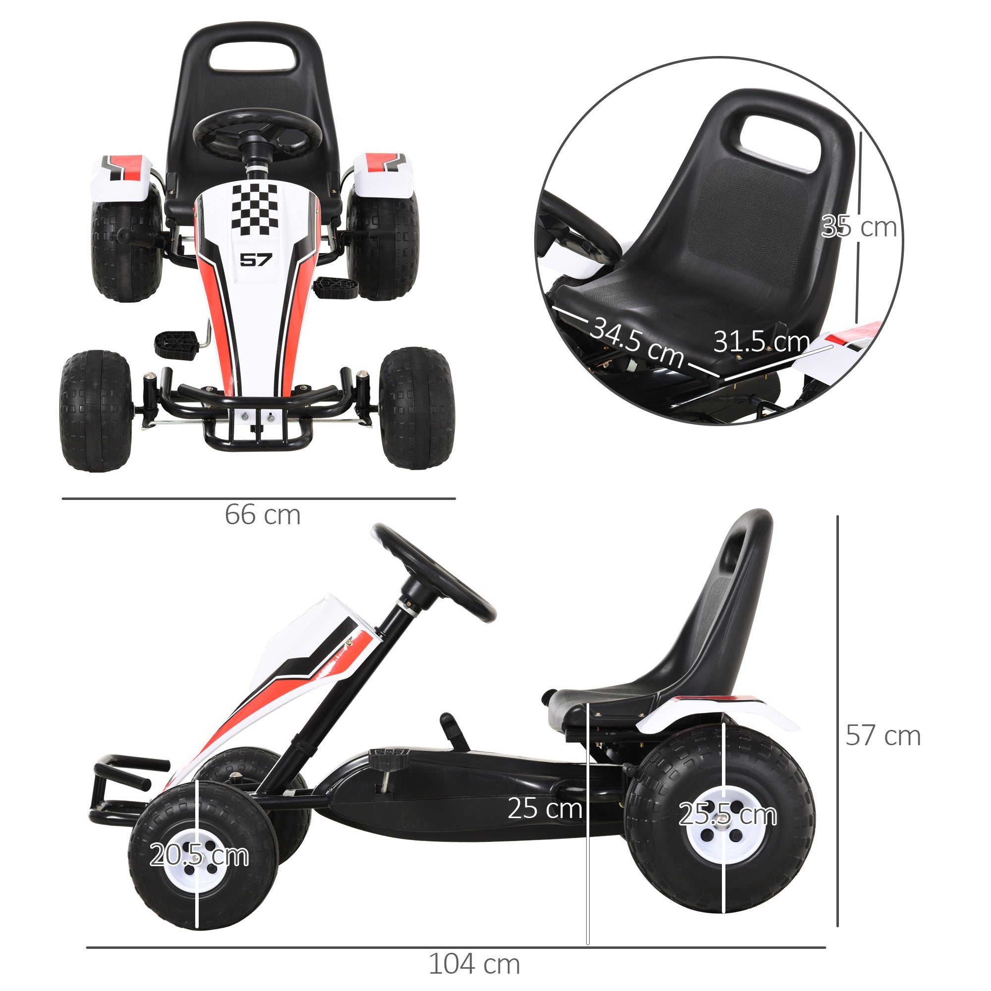 Go-Kart a Pedale per Bambini 104x66x57 cm  Bianco