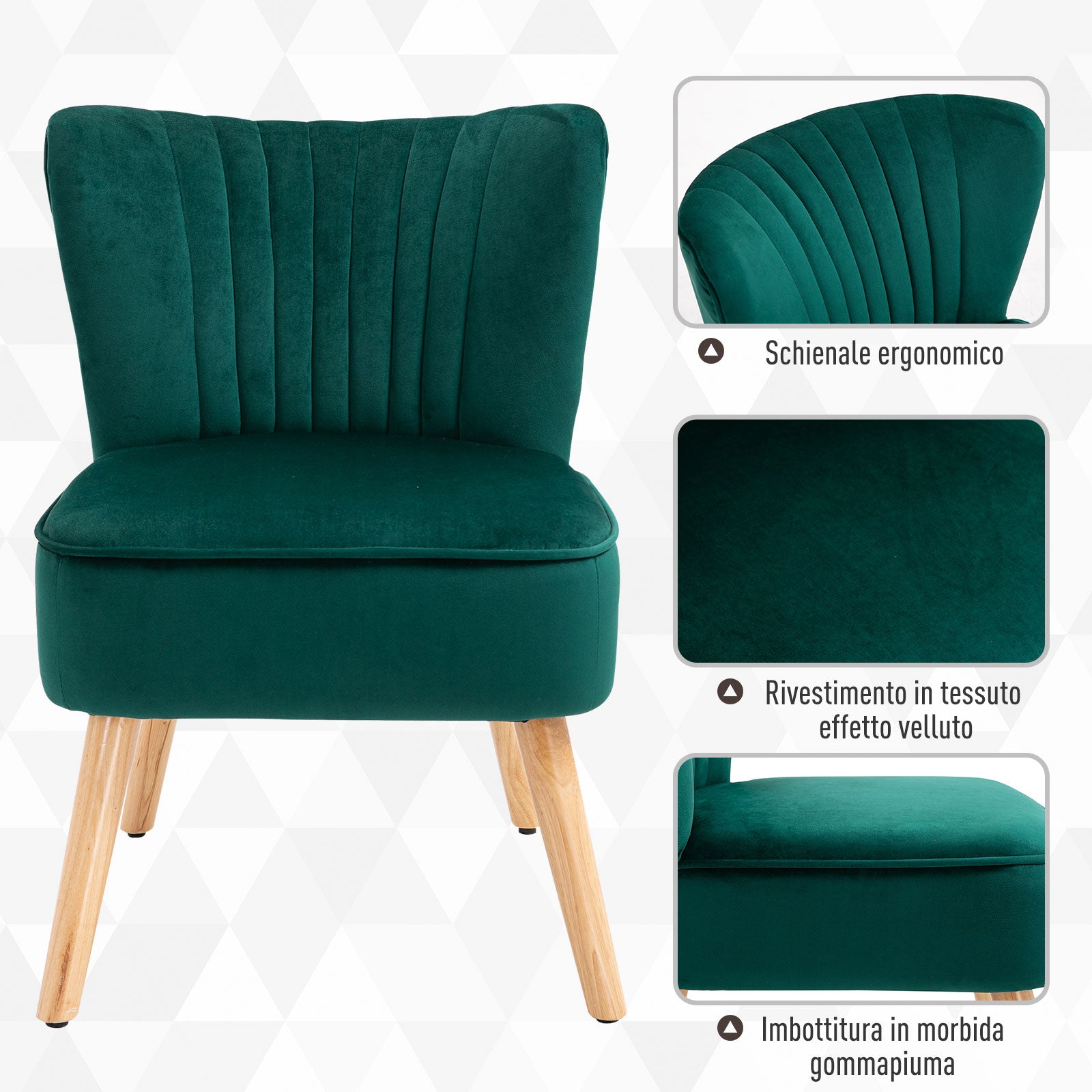 Sedia Imbottita 57x68x76 cm in Tessuto  Verde