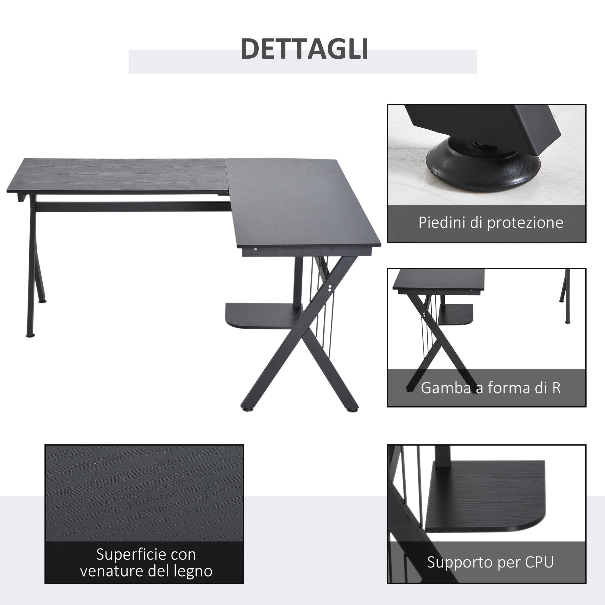 Scrivania da Ufficio Angolare 155x130x76 cm in Legno  Nera