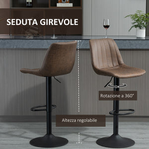 Set 2 Sgabelli Imbottiti 43x46,5x91-10 cm in Similpelle  Marrone