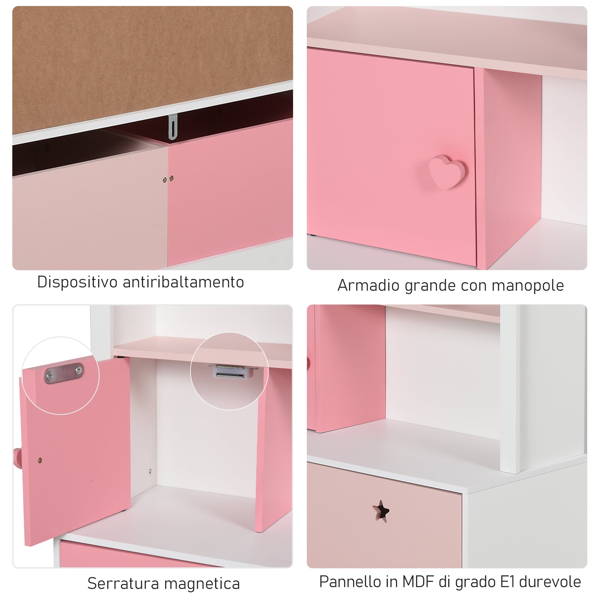 Libreria Scaffale Portagiochi per Cameretta 80x34x130 cm  Rosa