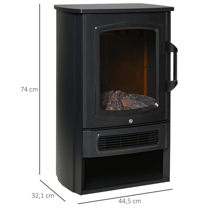 Camino Elettrico da Pavimento 44,5x32,1x74 cm Effetto Fiamma 2000W  Nero