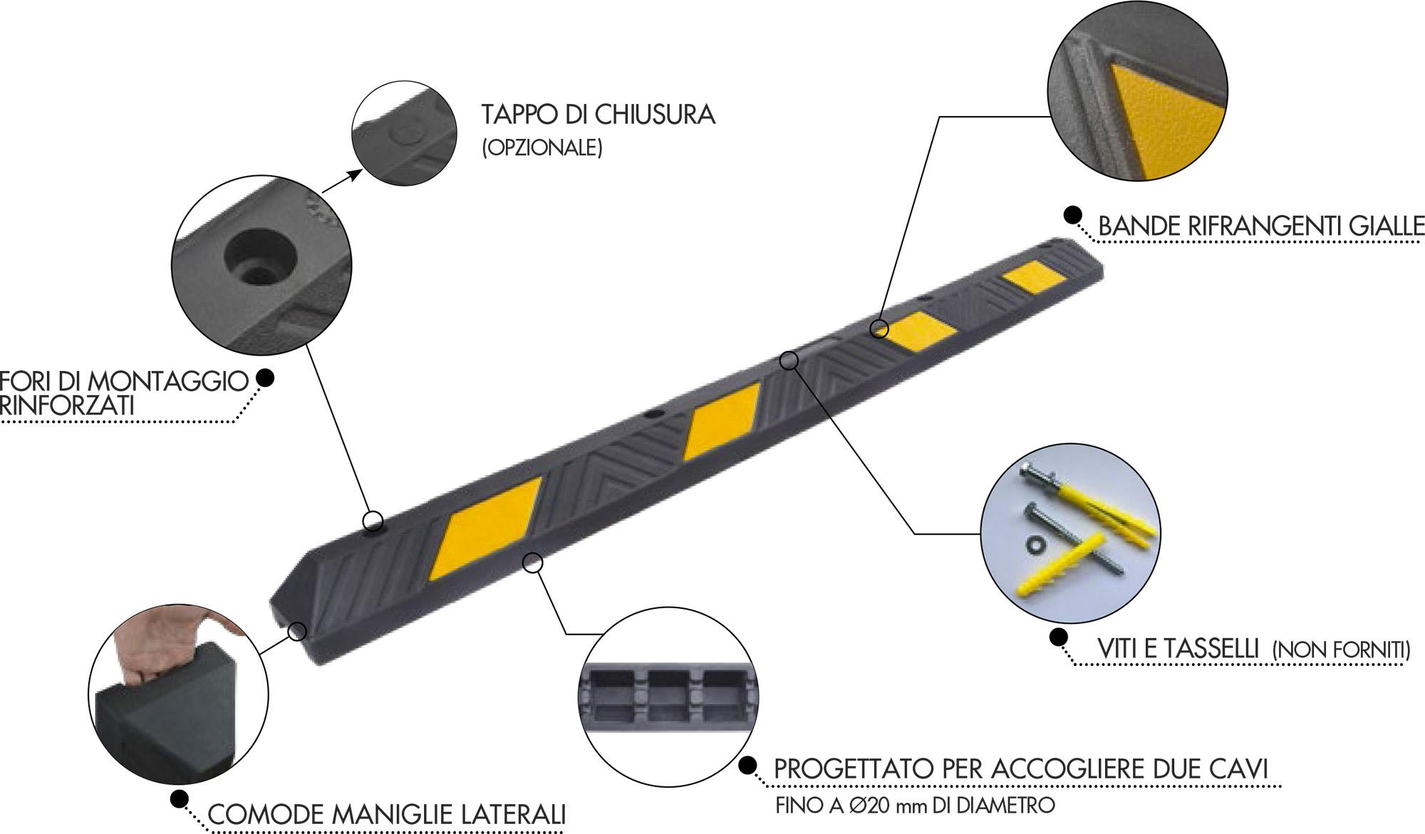 Ferma Ruota Auto in Gomma Vulcanizzata 183x15x10 cm Arc Rubber ARC 18300