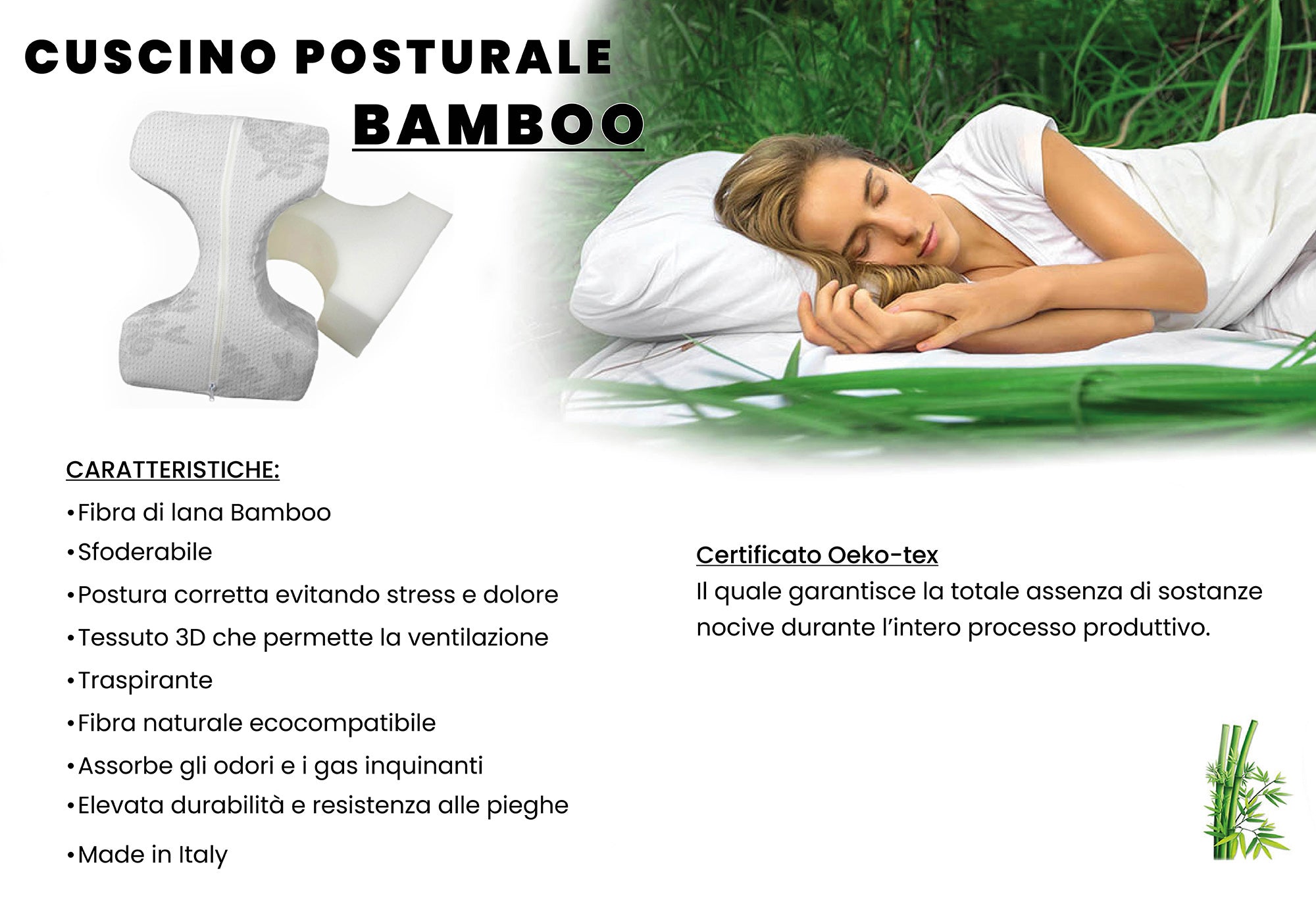 Cuscino Posturale Bamboo per Sciatalgia Gambe Schiena in Poliuretano Bianco