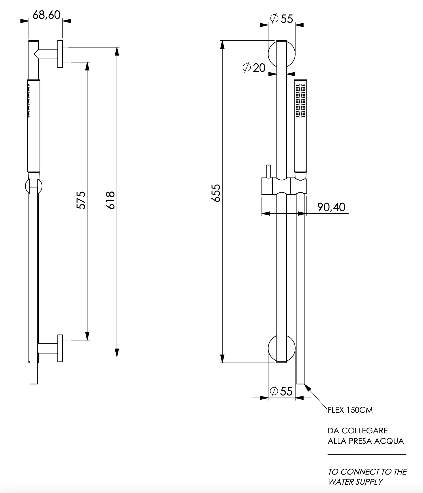 Saliscendi completo moderno in ottone cromato minimalista