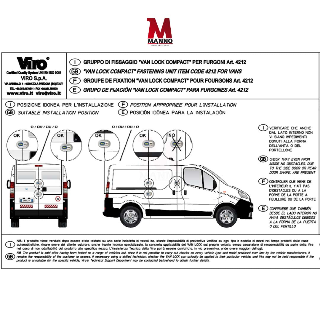 Gruppo di fissaggio per furgoni Singolo Lucchetto Serratura Camion Furgoni Van lock Compact 4212