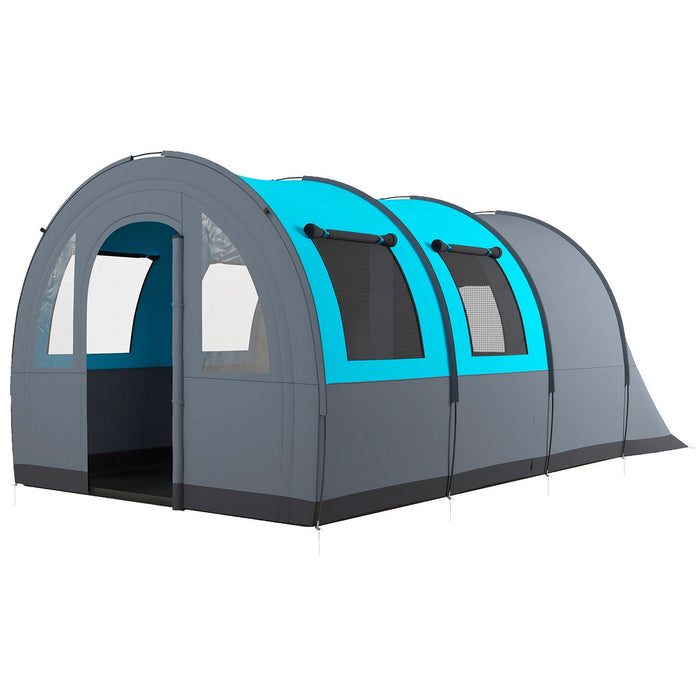 Tenda da Campeggio 5 Posti Impermeabile con Zona Notte e Giorno 480x260x200 cm in Poliestere Grigio e Blu