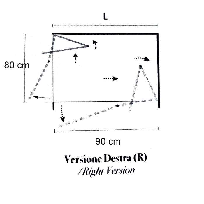 Box doccia con apertura angolare a soffietto cm 90x80 modello Beauty in cristallo temperato mm 8 -LATO DESTRO