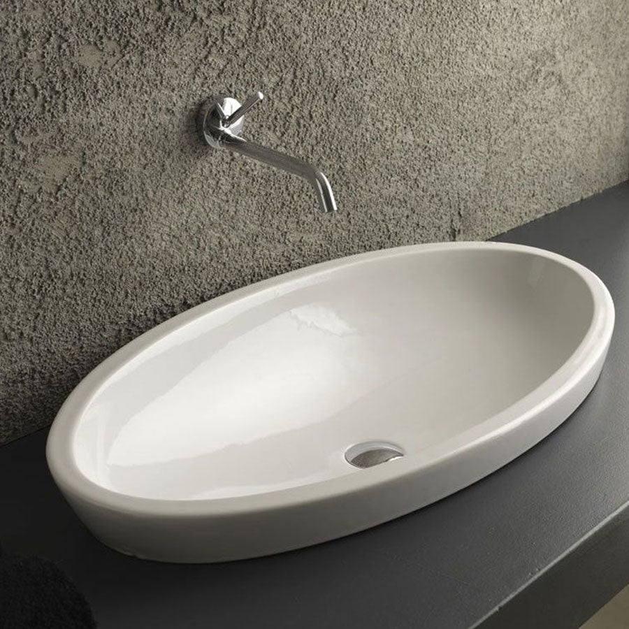 Lavabo sferico semincasso in ceramica bianca lucida 88x44cm serie sfera Disegno-Ceramica