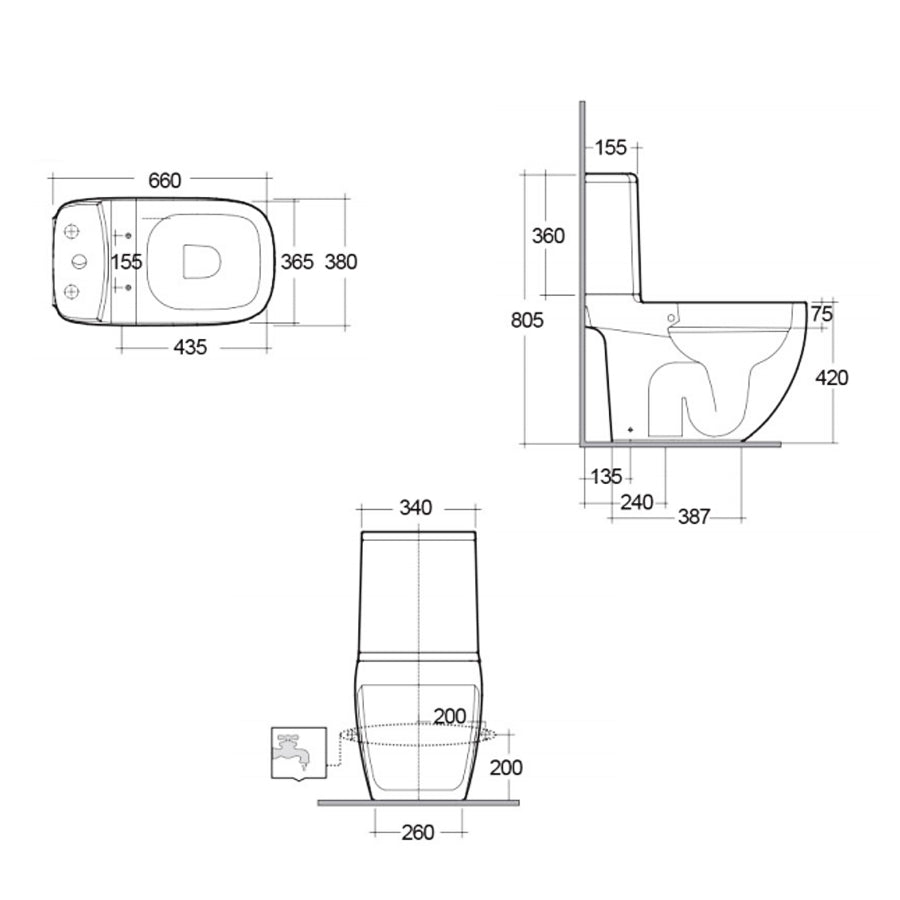 Vaso monoblocco senza brida modello Illusion di Rak Ceramics compreso di cassetta e coprivaso cm 52