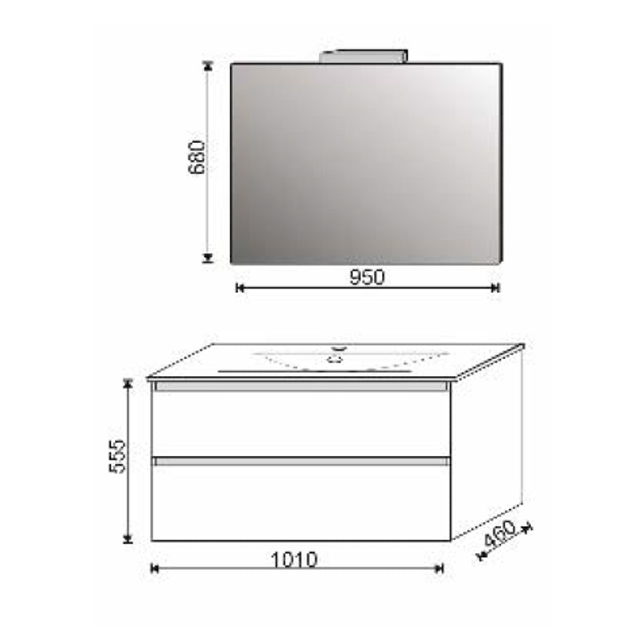 Mobile bagno sospeso modello MirÃ² da 100 cm finitura hacney con lavabo in ceramica,specchio e lampada