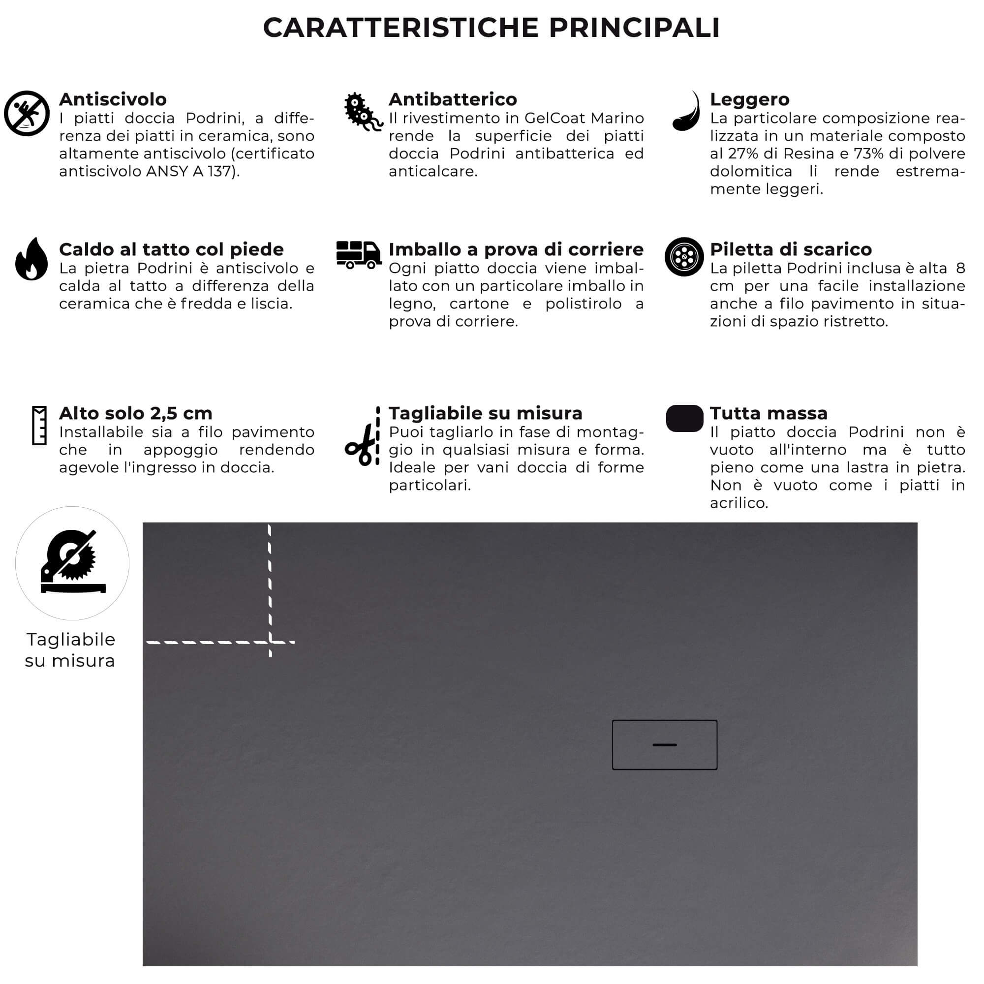 Piatto Doccia in Pietra 70x130 cm Bonussi Manila Antracite