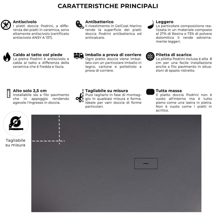 Piatto Doccia in Pietra 80x150 cm Bonussi Manila Antracite