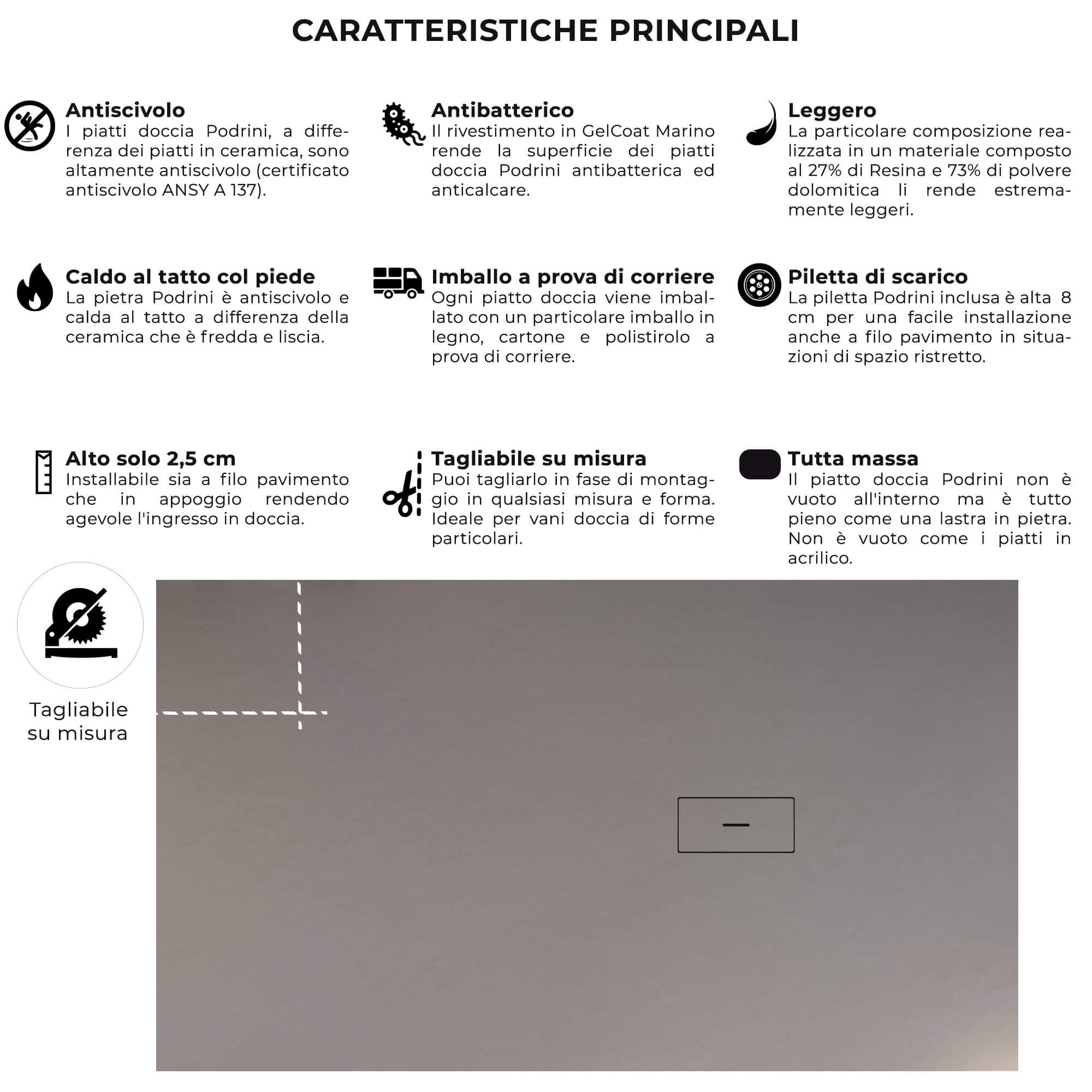 Piatto Doccia in Pietra Bonussi Manila Grigio Chiaro 70x70 cm