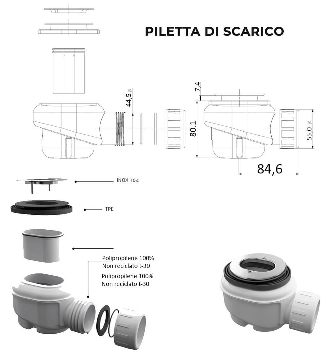 Piatto Doccia in Pietra 70x130 cm Bonussi Manila Grigio Chiaro