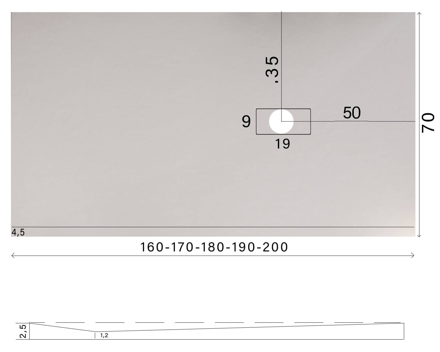 Piatto Doccia in Pietra 70x170 cm Bonussi Manila Grigio Chiaro