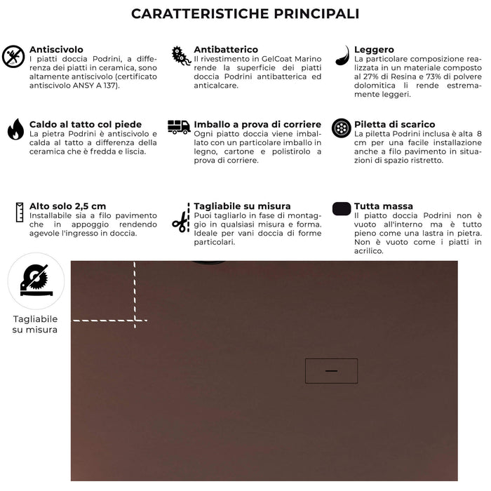 Piatto Doccia in Pietra 70x120 cm Bonussi Manila Marrone