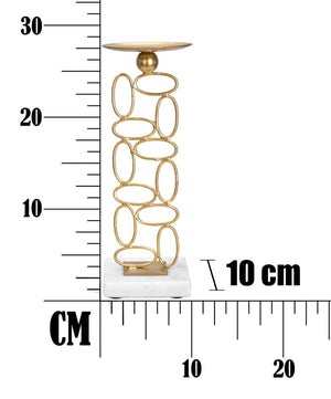 Portacandele Bubbles 10x10x27 cm in Ferro e Marmo Oro e Bianco
