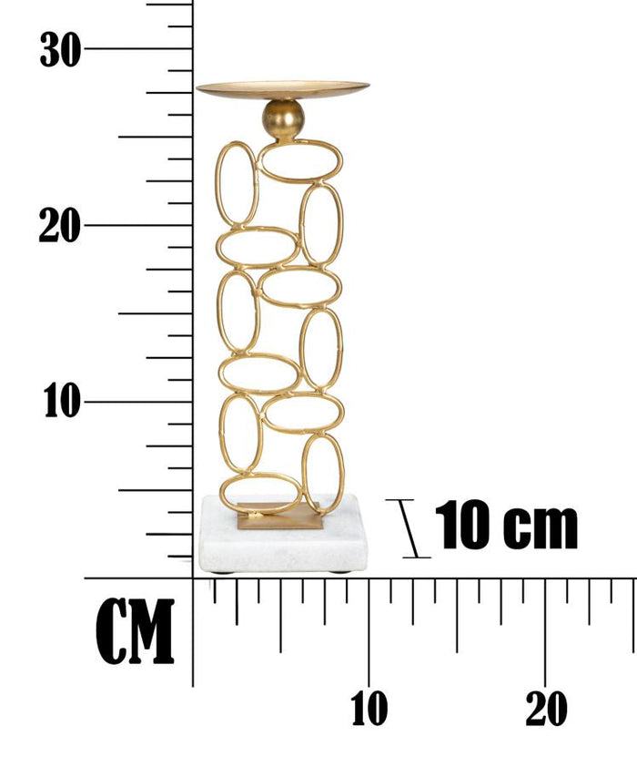 Portacandele Bubbles 10x10x27 cm in Ferro e Marmo Oro e Bianco
