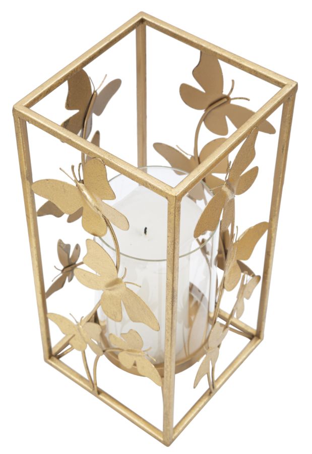 Portacandele Glam Butterfly 14x14x29 cm in Ferro Oro