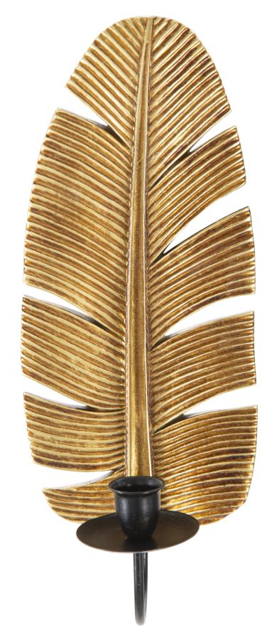 Portacandele da Muro Leaf 12,8x8,9x31,2 cm in Poliresina e Ferro Oro e Nero