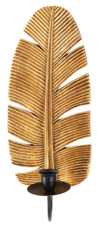 Portacandele da Muro Leaf 12,8x8,9x31,2 cm in Poliresina e Ferro Oro e Nero