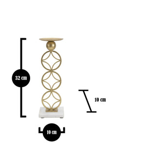 Portacandele Star 10x10x32 cm in Ferro e Marmo Oro e Bianco