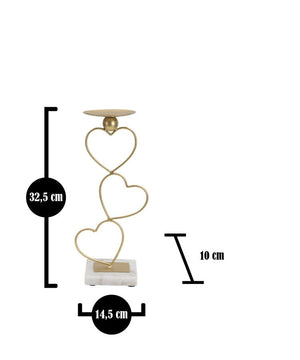 Portacandele Hearts 14,5x10x32,5 cm in Ferro e Marmo Oro e Bianco