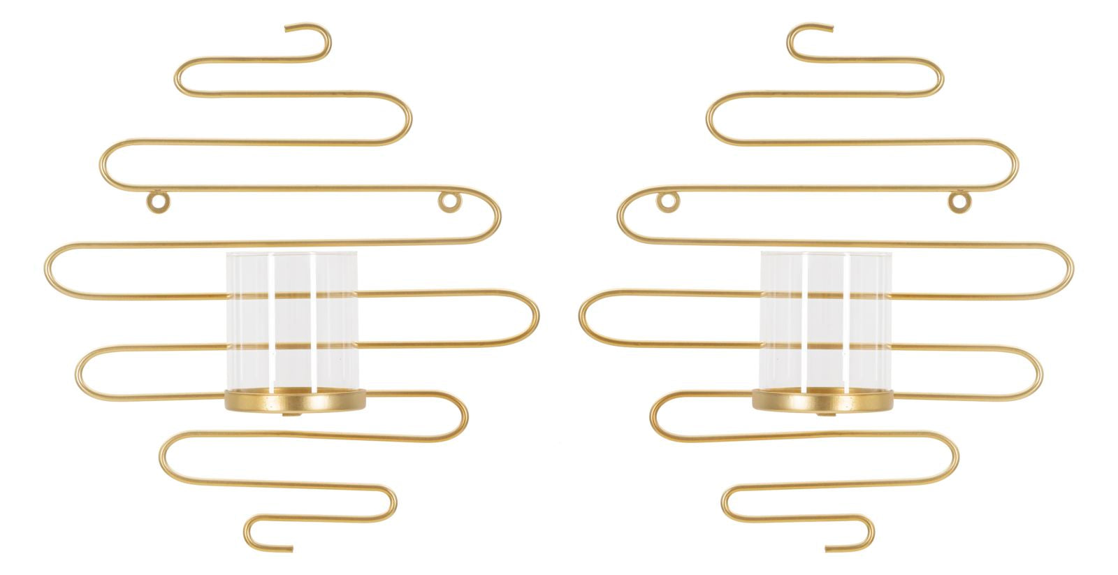 Set 2 Portacandele da Parete 33x10x34 cm in Metallo Oro