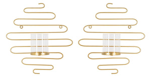 Set 2 Portacandele da Parete 33x10x34 cm in Metallo Oro