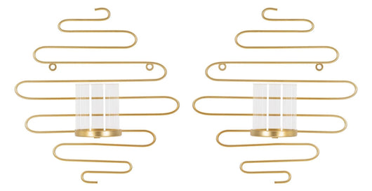 Set 2 Portacandele da Parete 33x10x34 cm in Metallo Oro